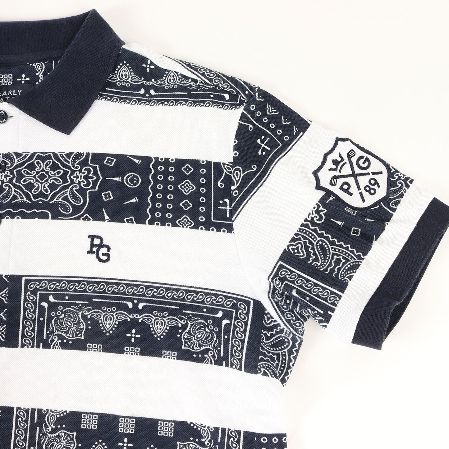 ペイズリー ボーダー プリント 鹿の子 ポロシャツ (053-0160303) / MADE IN JAPAN