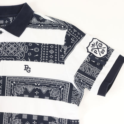 ペイズリー ボーダー プリント 鹿の子 ポロシャツ (053-0160303) / MADE IN JAPAN