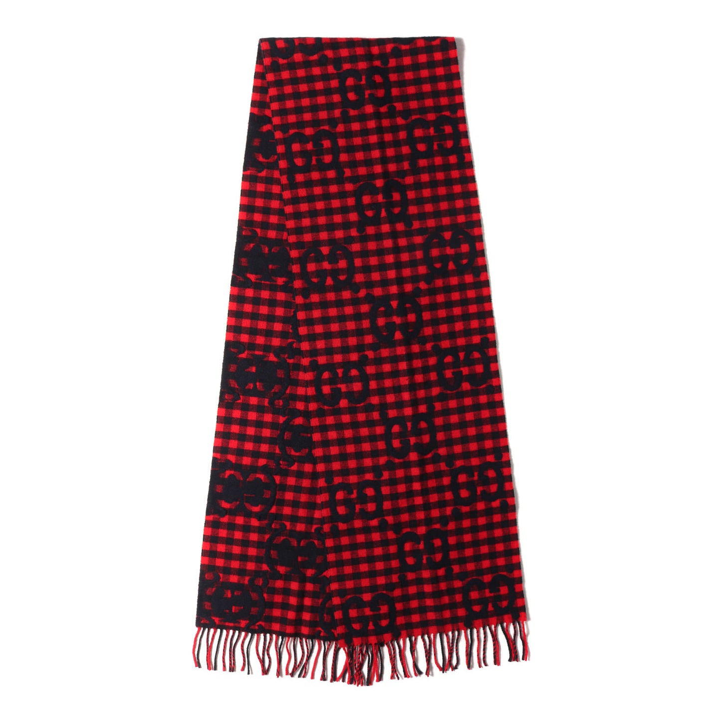 GG ジャガード ブロック チェック ウール ニット マフラー (GG JACQUARD WOOL SCARF 644365 4G718)