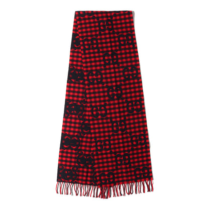 GG ジャガード ブロック チェック ウール ニット マフラー (GG JACQUARD WOOL SCARF 644365 4G718)