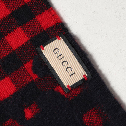 GG ジャガード ブロック チェック ウール ニット マフラー (GG JACQUARD WOOL SCARF 644365 4G718)
