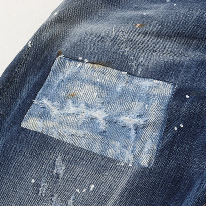 ペイント ダメージ加工 スリム テーパード ストレッチ デニム パンツ (SEXY TWIST JEAN S74LA0702) / ボタンフライ