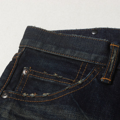 裾ジップ クラッシュ加工 スキニー デニム パンツ (1483-11C) / ボタンフライ ISAMU KATAYAMA