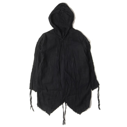 製品染め フーデッド リネン 変型 カーディガン (HOODED LINEN CARDIGAN)