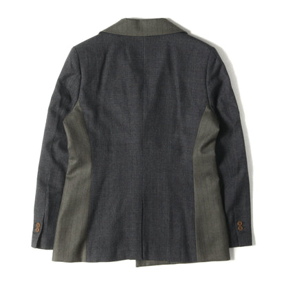 21AW グレンチェック × ピンストライプ ミックス 変形 ウール 2B テーラード ジャケット (Distortion Mix Jacket 219025 2002)