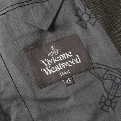 21AW グレンチェック × ピンストライプ ミックス 変形 ウール 2B テーラード ジャケット (Distortion Mix Jacket 219025 2002)