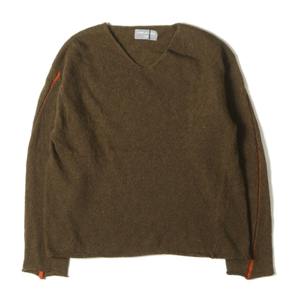 98AW 田中オム スリーブ 変型 切替 Vネック ウールナイロン ミドルゲージ ニット (HN-070240)