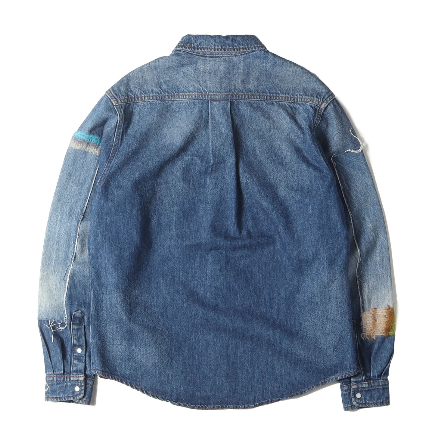 24SS モヘヤニット カスタム オーガニック デニムシャツ(Blue Organic Denim Shirt with Mohair Patches)