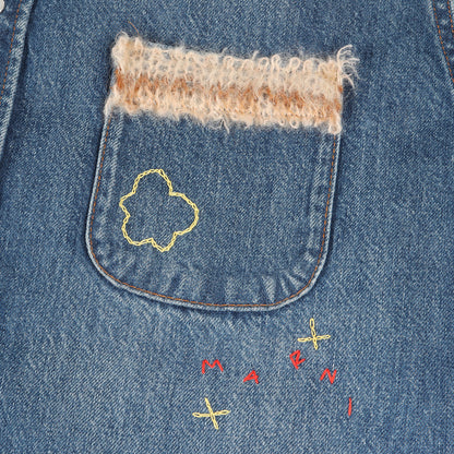 24SS モヘヤニット カスタム オーガニック デニムシャツ(Blue Organic Denim Shirt with Mohair Patches)