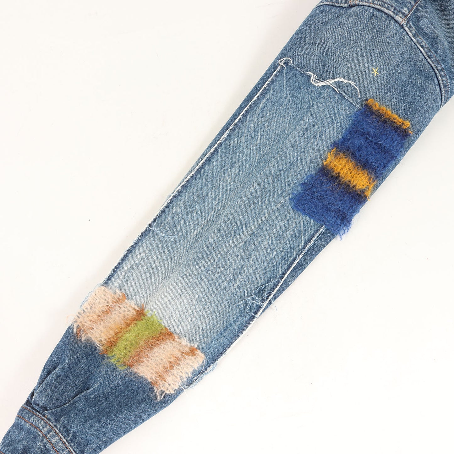 24SS モヘヤニット カスタム オーガニック デニムシャツ(Blue Organic Denim Shirt with Mohair Patches)