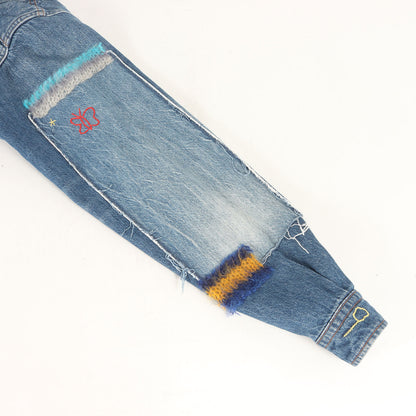 24SS モヘヤニット カスタム オーガニック デニムシャツ(Blue Organic Denim Shirt with Mohair Patches)