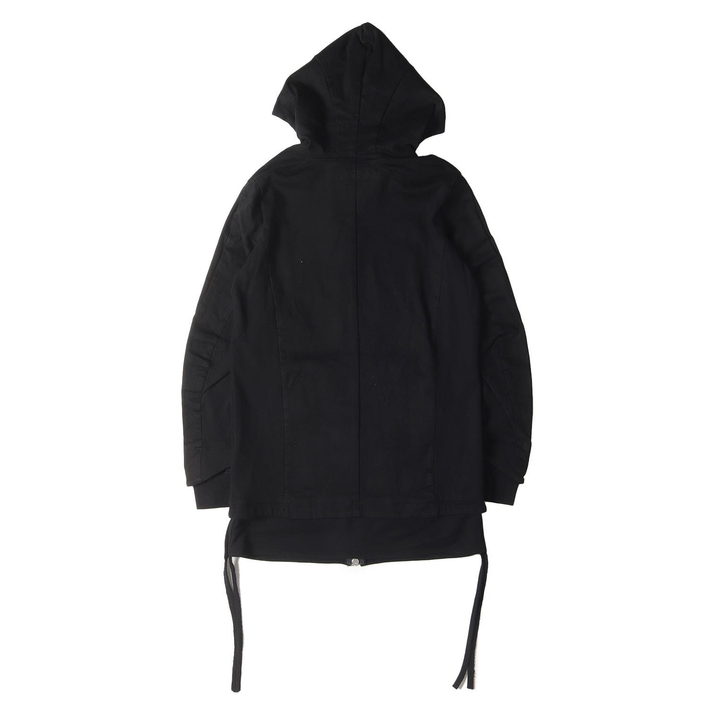 スウェット コンビ ストレッチ ブラックデニム ロング ジャケット (Denim × Sweat Hoodie Blouson)