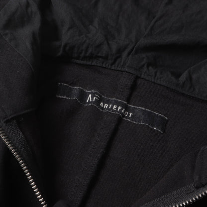 スウェット コンビ ストレッチ ブラックデニム ロング ジャケット (Denim × Sweat Hoodie Blouson)