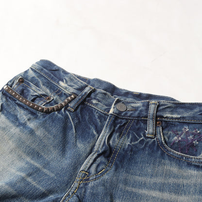 00s 小窓デニム リペア加工 スタッズ ストレート デニム パンツ (4AP-2102) / HG