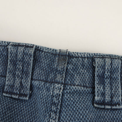 インディゴ染め ストレッチ コットン 刺し子 スラックス パンツ / INDIGO DYE