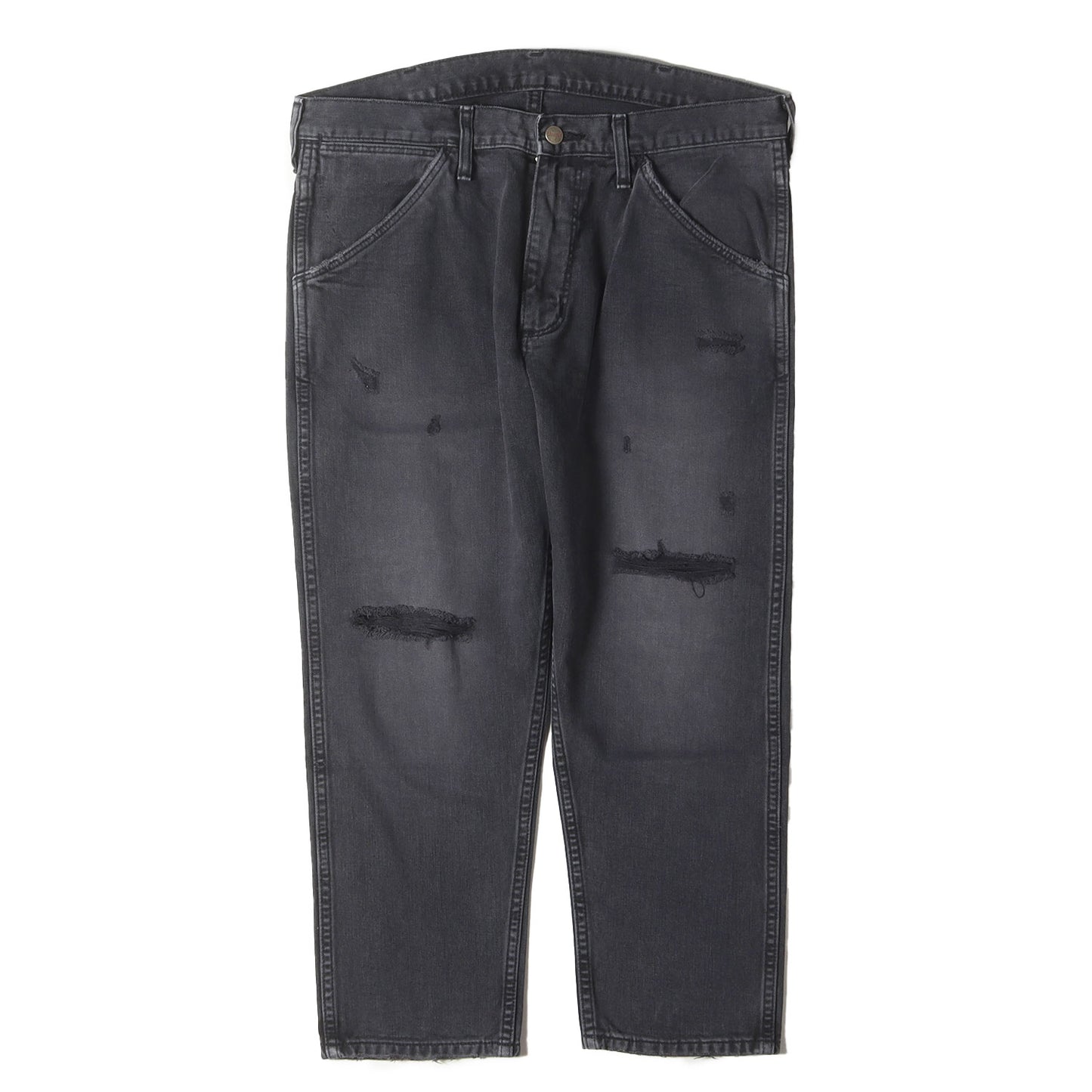 × Wrangler ダメージ加工 アンクルカット フェード ブラック デニム パンツ (WS0019) / ジッパーフライ MADE IN JAPAN