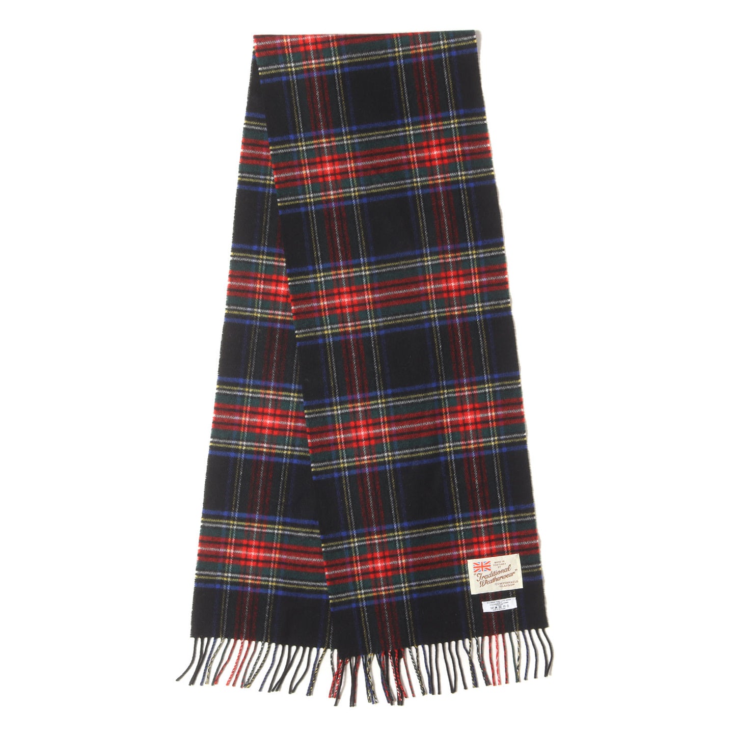 フリンジ タータンチェック カシミヤ混 ニット マフラー / MADE IN SCOTLAND