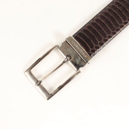 スクエア バックル イール スキン レザー ベルト / MADE IN ITALY
