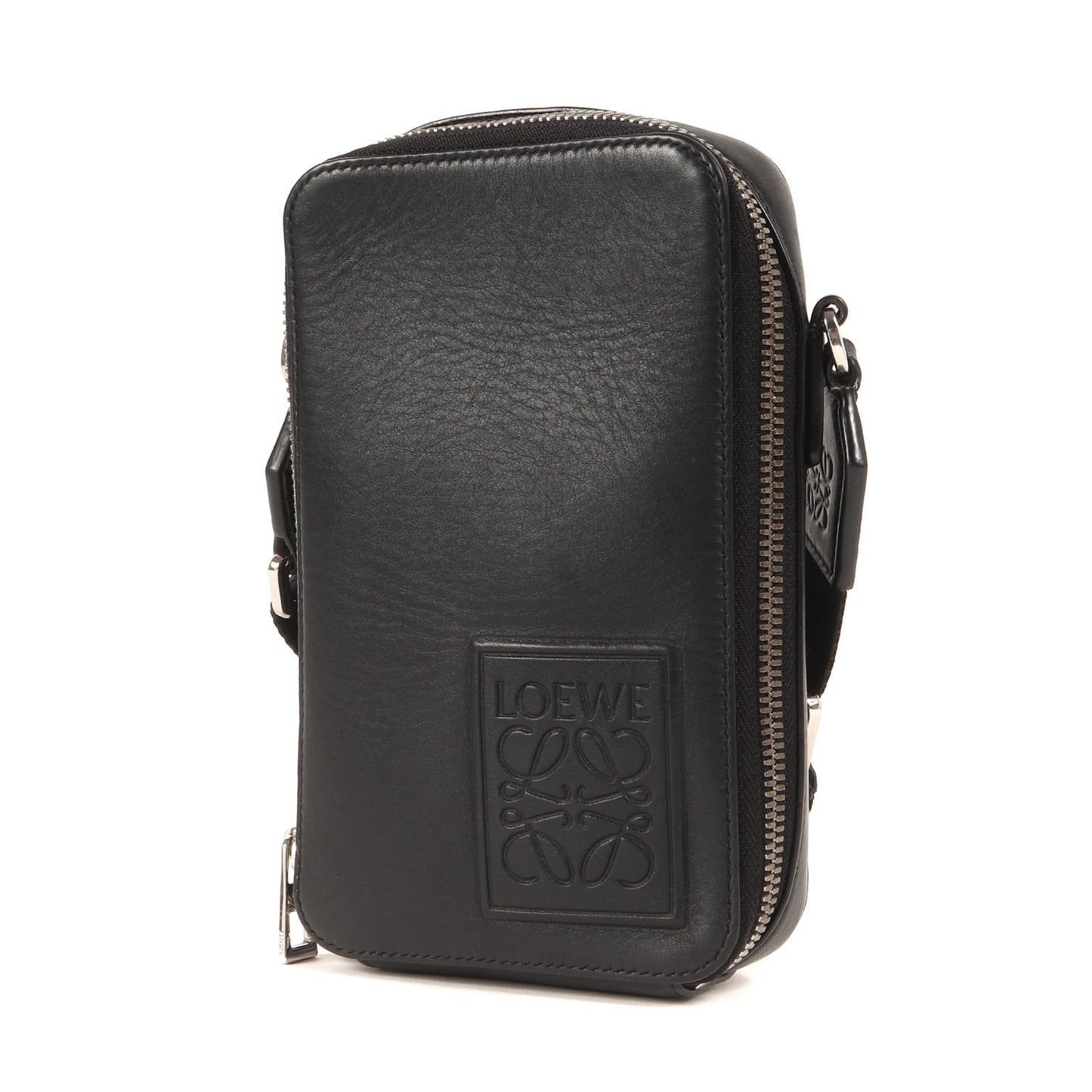 バーティカル クロスボディ ポケット サテンカーフレザー バッグ