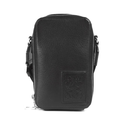 バーティカル クロスボディ ポケット サテンカーフレザー バッグ