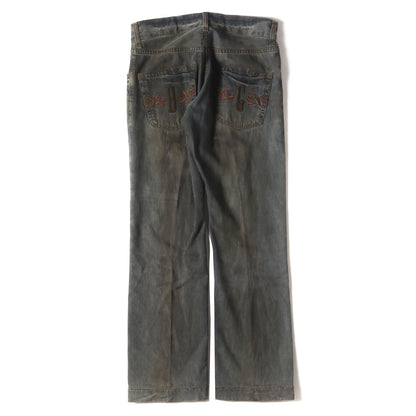 ヴィンテージ加工 バック 刺繍 ストレート デニム パンツ / ボタンフライ 16 CLASSIC