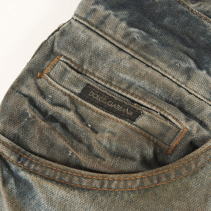 ヴィンテージ加工 バック 刺繍 ストレート デニム パンツ / ボタンフライ 16 CLASSIC