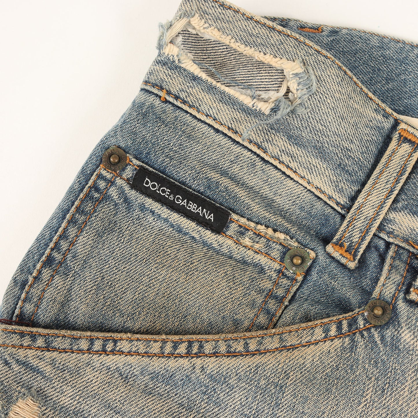 ヴィンテージ ダメージ 加工 バック ロゴ ストレート デニム パンツ / ジッパーフライ