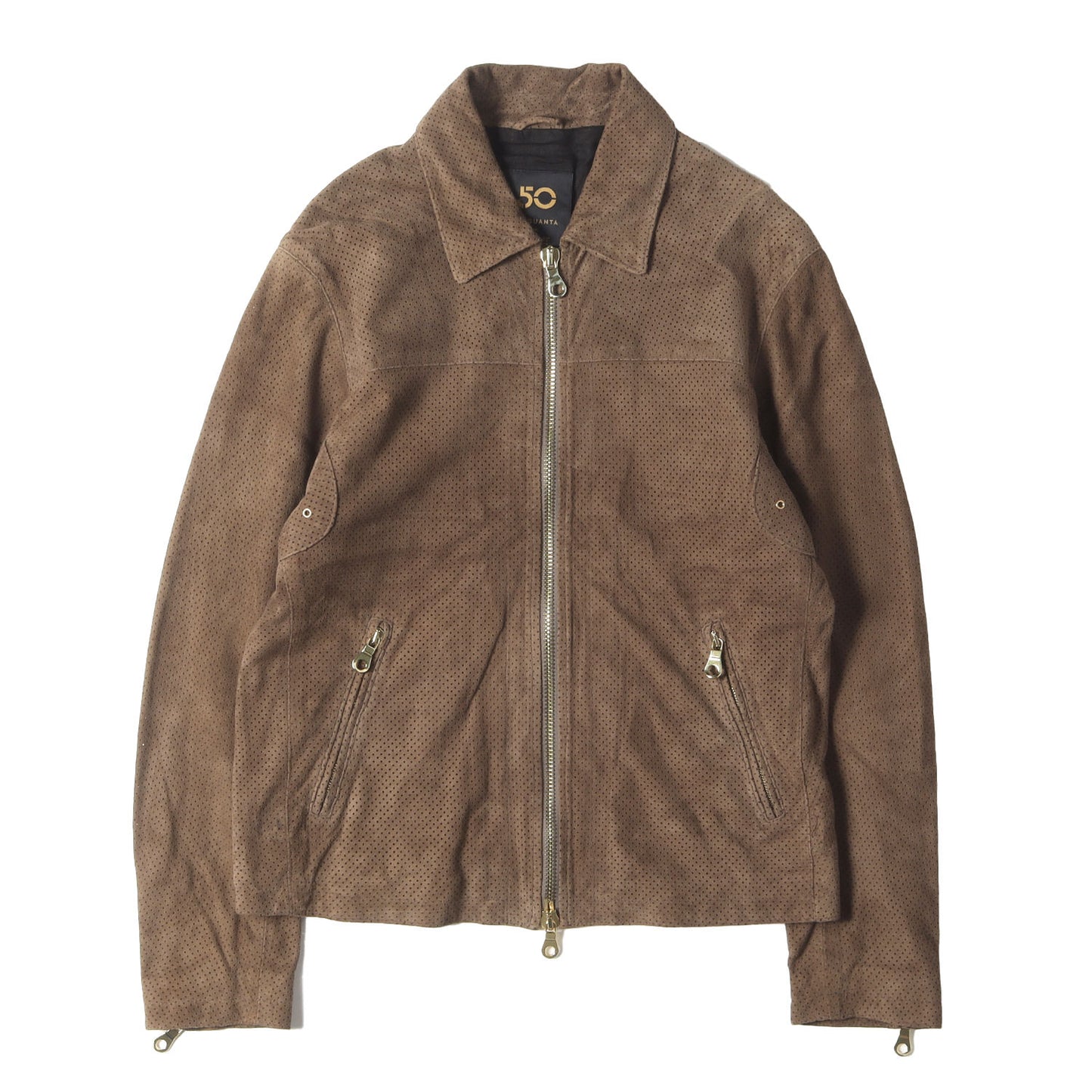 パンチング スウェード ゴートスキン レザー ダブルジップ ブルゾン