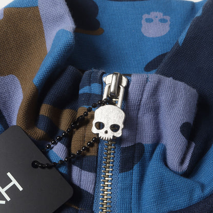 パイレーツスカル ワッペン カモ ハイネック スウェット トラック ジャケット / 裏起毛