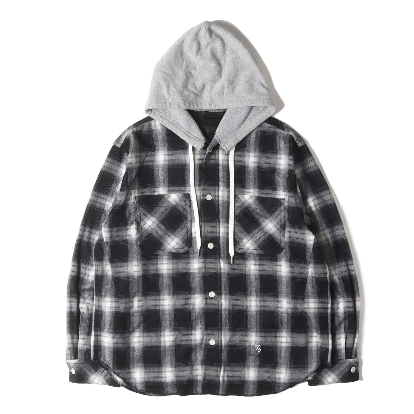 25SS スウェットフード付き オンブレチェック ツイルフランネル シャツ (COTTON TWILL OMBRE CHECK HOODIE SHIRT)