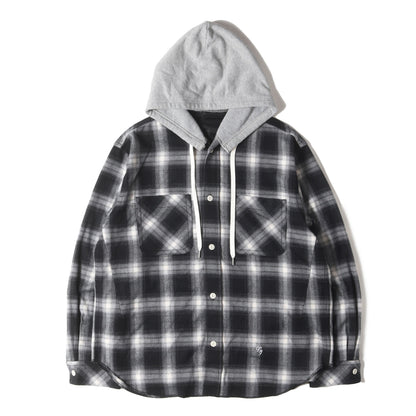 25SS スウェットフード付き オンブレチェック ツイルフランネル シャツ (COTTON TWILL OMBRE CHECK HOODIE SHIRT)