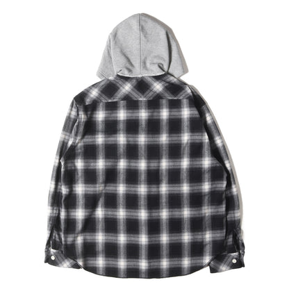 25SS スウェットフード付き オンブレチェック ツイルフランネル シャツ (COTTON TWILL OMBRE CHECK HOODIE SHIRT)