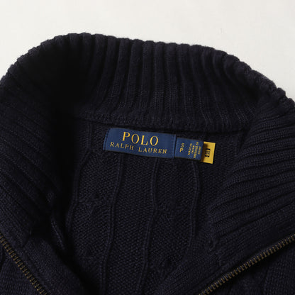 ケーブル編み ジップアップ ドライバーズ コットン ニット