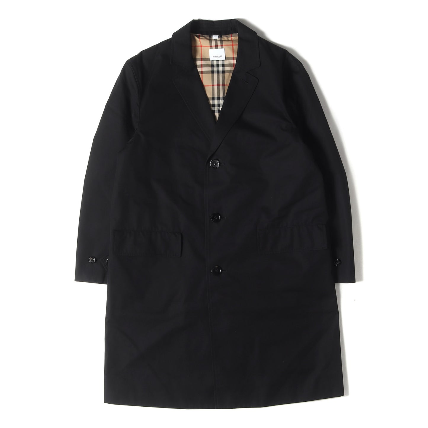 裏ノバチェック コットンギャバ 3B チェスターコート (Farringdon Black Cotton Gabardine Single-breasted Lab Coat 8014408)