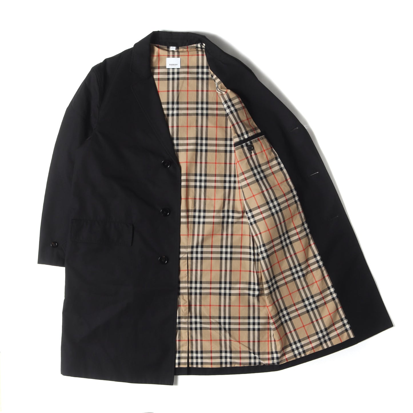 裏ノバチェック コットンギャバ 3B チェスターコート (Farringdon Black Cotton Gabardine Single-breasted Lab Coat 8014408)