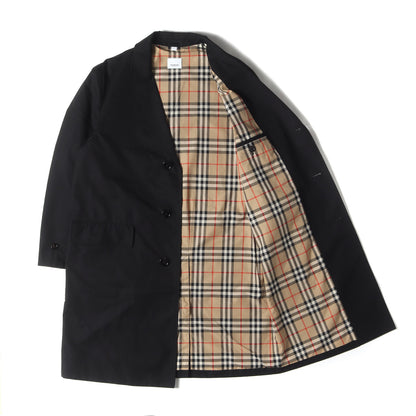 裏ノバチェック コットンギャバ 3B チェスターコート (Farringdon Black Cotton Gabardine Single-breasted Lab Coat 8014408)