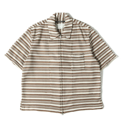 23SS ボーダー クロシェット ニット ダブルジップ 半袖 シャツ (Zip Up Box Shirt Crochet Knit 51-231-10-011368)