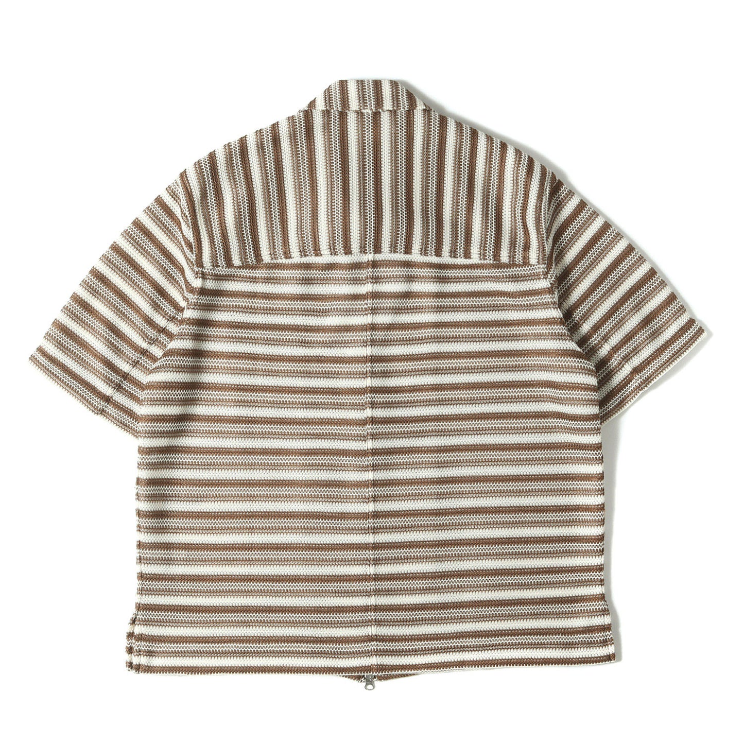 23SS ボーダー クロシェット ニット ダブルジップ 半袖 シャツ (Zip Up Box Shirt Crochet Knit 51-231-10-011368)