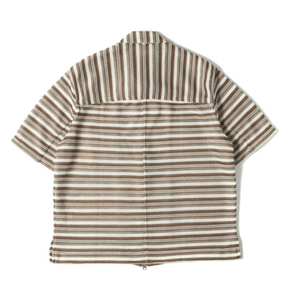 23SS ボーダー クロシェット ニット ダブルジップ 半袖 シャツ (Zip Up Box Shirt Crochet Knit 51-231-10-011368)