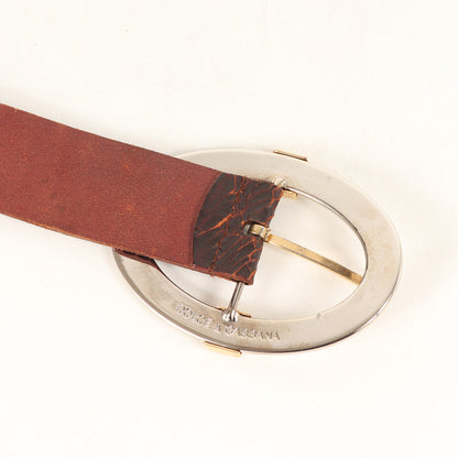 ビッグ オーバルバックル クラッキングレザー ベルト