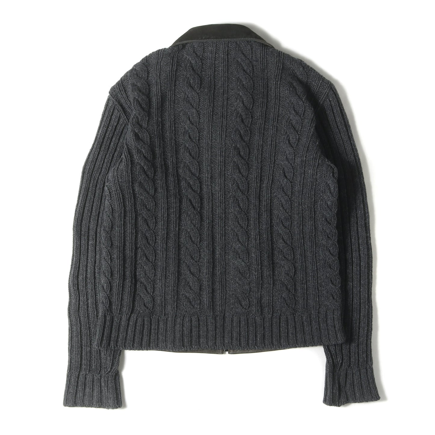 ケーブルウールニット 切替 スウェード レザー ブルゾン