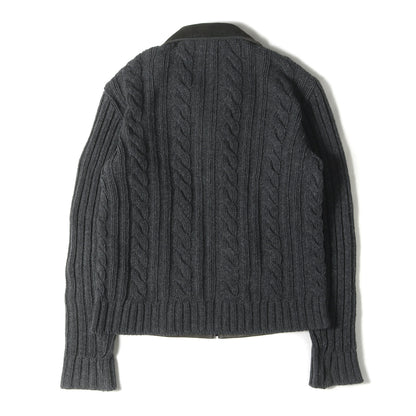 ケーブルウールニット 切替 スウェード レザー ブルゾン