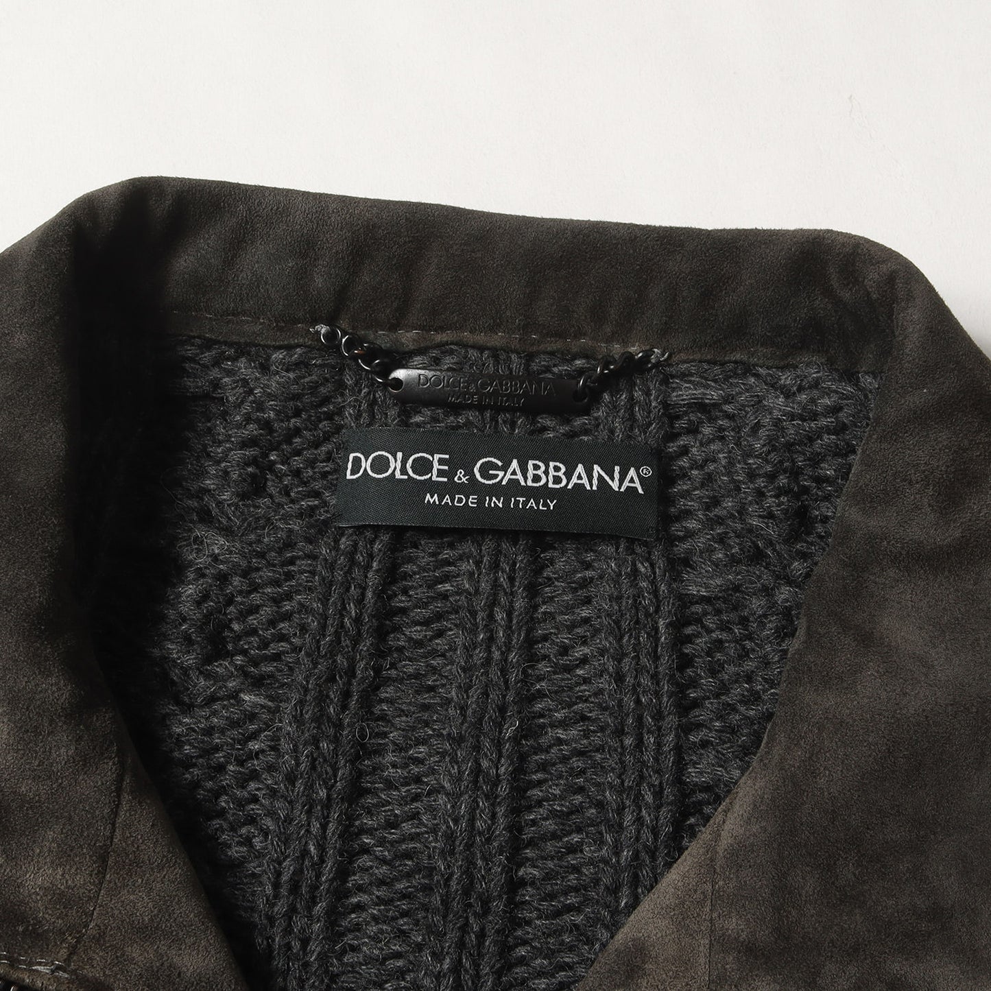 ケーブルウールニット 切替 スウェード レザー ブルゾン