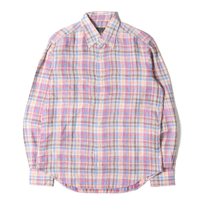 × UNITED ARROWS マドラスチェック ボタンダウン リネン シャツ (1111-343-6535) / MADE IN ITALY