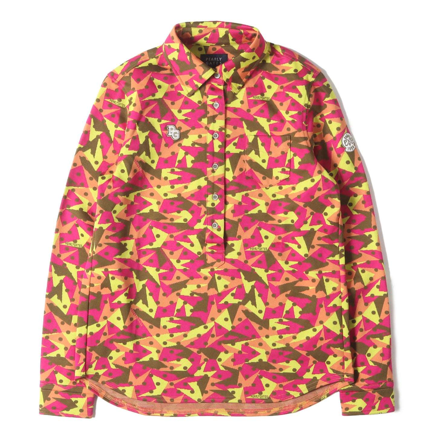 ジオメトリック ジャガード ジャージー 長袖 ポロシャツ