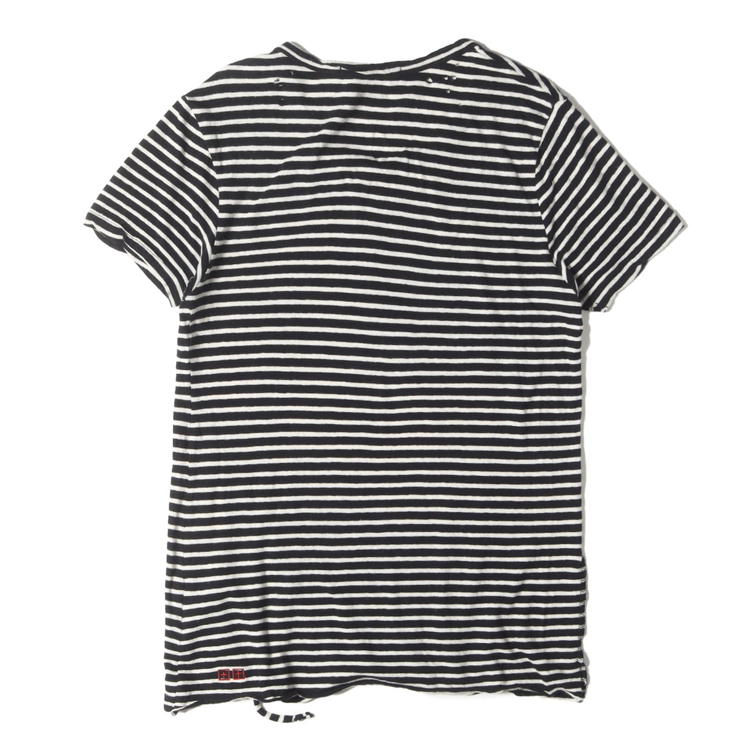 クラッシュ加工 ボーダー リネンコットン Tシャツ