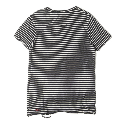 クラッシュ加工 ボーダー リネンコットン Tシャツ