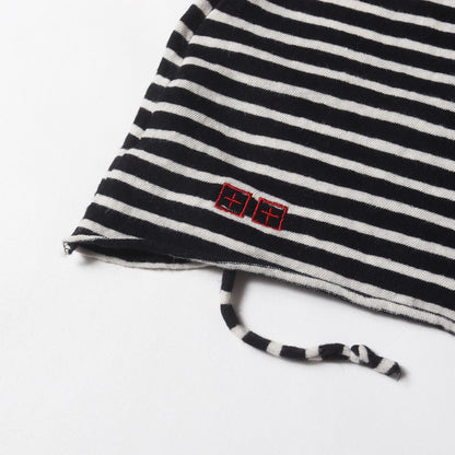 クラッシュ加工 ボーダー リネンコットン Tシャツ