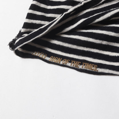 クラッシュ加工 ボーダー リネンコットン Tシャツ