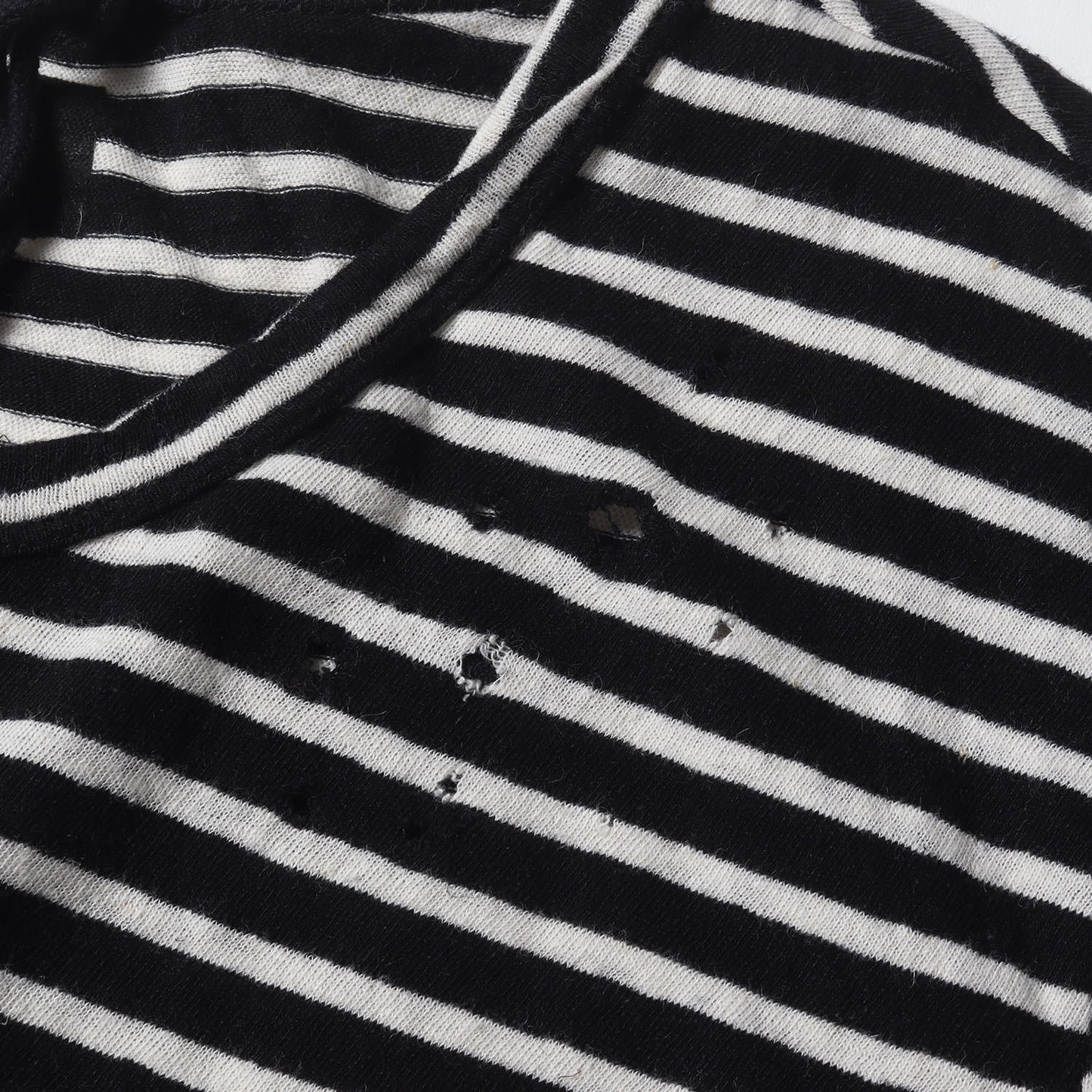 クラッシュ加工 ボーダー リネンコットン Tシャツ